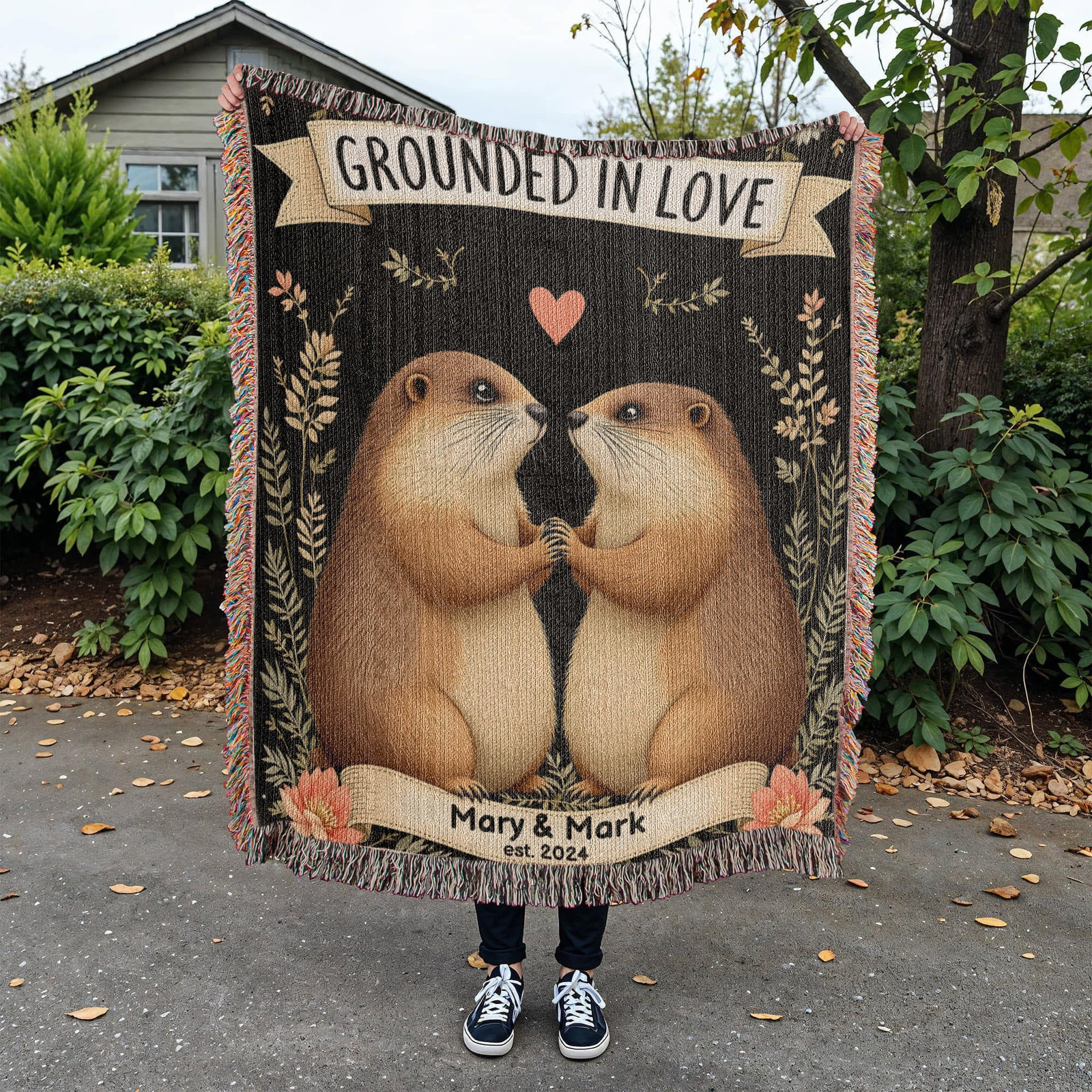 Groundhog Couple Woven Cotton Throw Blanket
