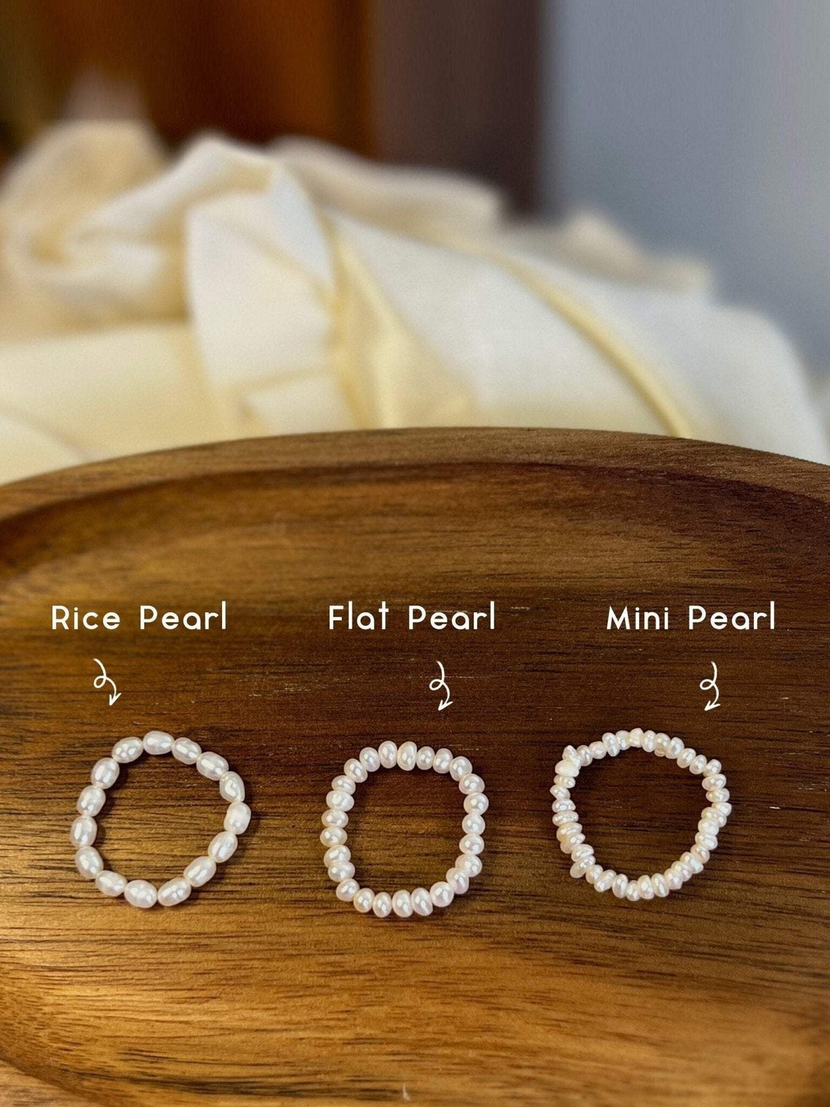 Boho Mini Pearl Beaded Stretch Ring, Stackable Freshwater Pearl Ring