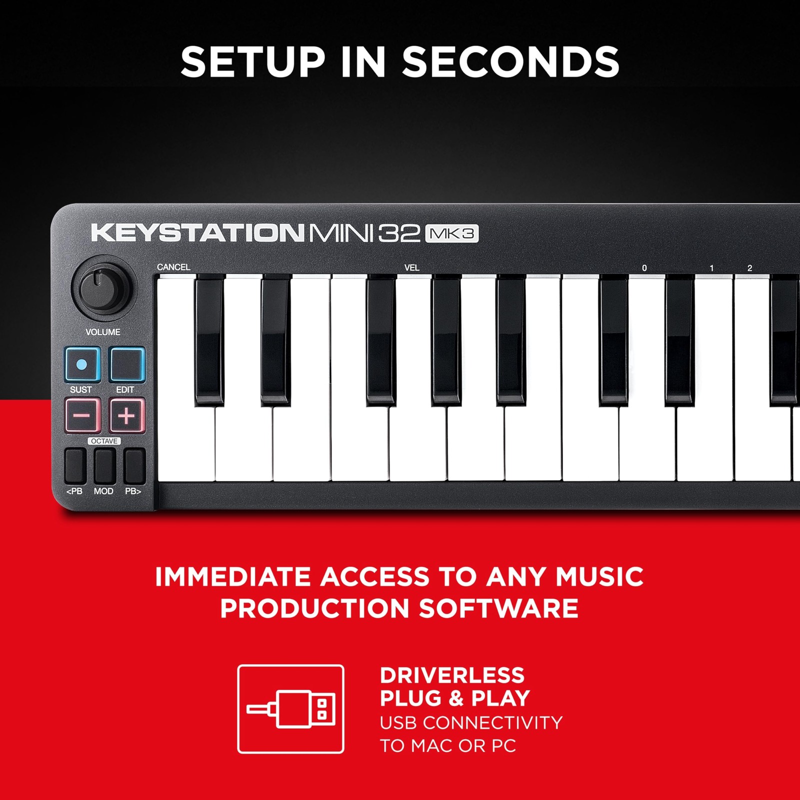 Keystation Mini 32 MK3 USB MIDI Keyboard Controller with 32 Velocity Sensitiv...