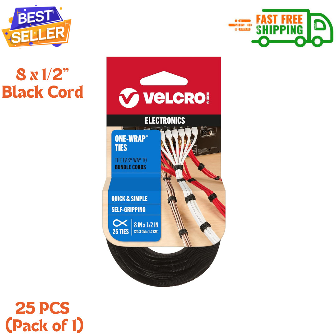 Cable Ties Velcro 25 Pc Reusable 8"x1/2" Wire Office Organization Bundle Straps.