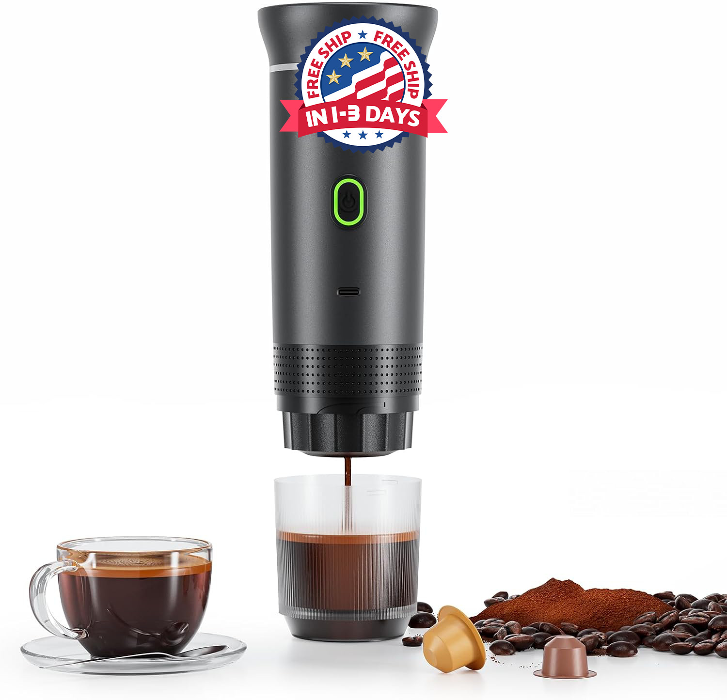 Cafetera portátil para café expreso de viaje, cafetera nano para coche.
