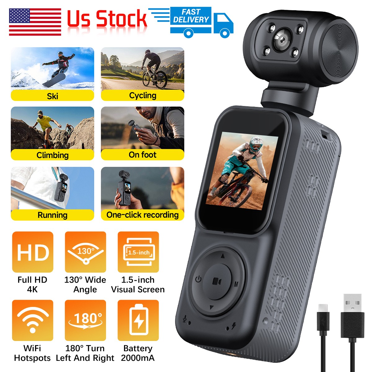 260° Dual Lens HD 4K/2K Replaceable Battery Action Mini Body WiFi Camera Video