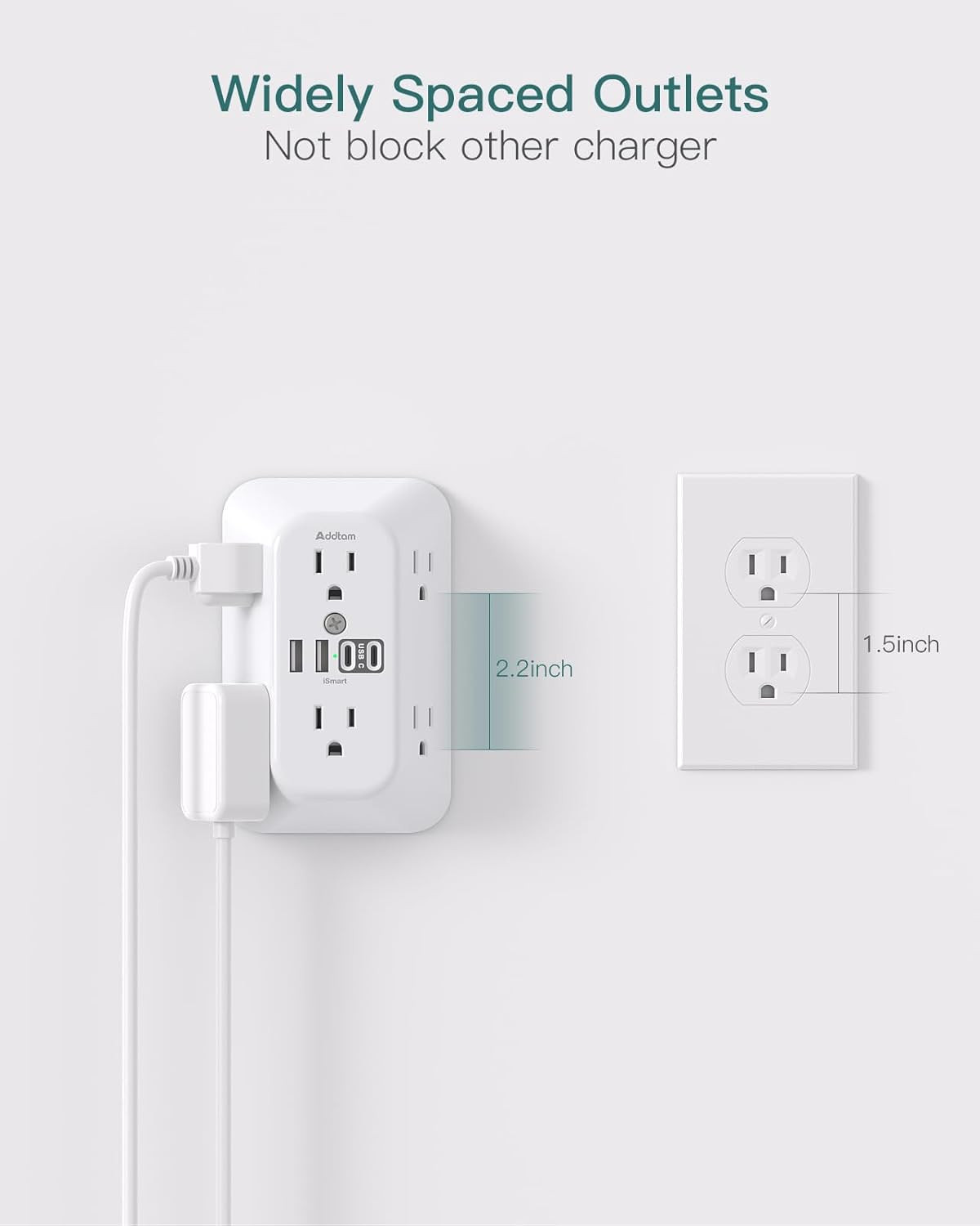 Addtam Surge Protector Outlet Extender, 6-Outlet Splitter with 4 USB Wall Charge