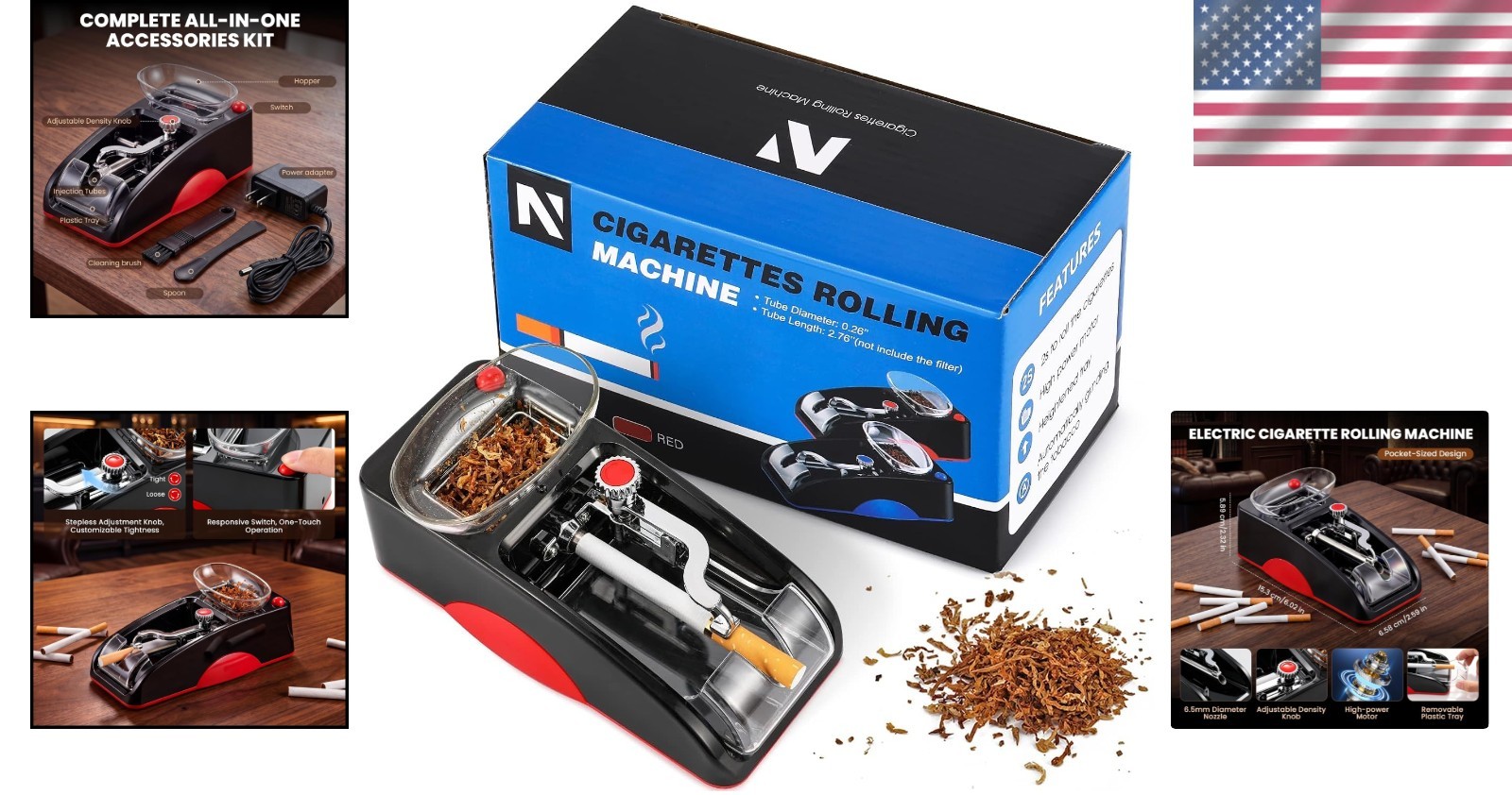 Sleek Electric Cigarette Automatic Roller with Accessory Kit – 0.26" Tube Size