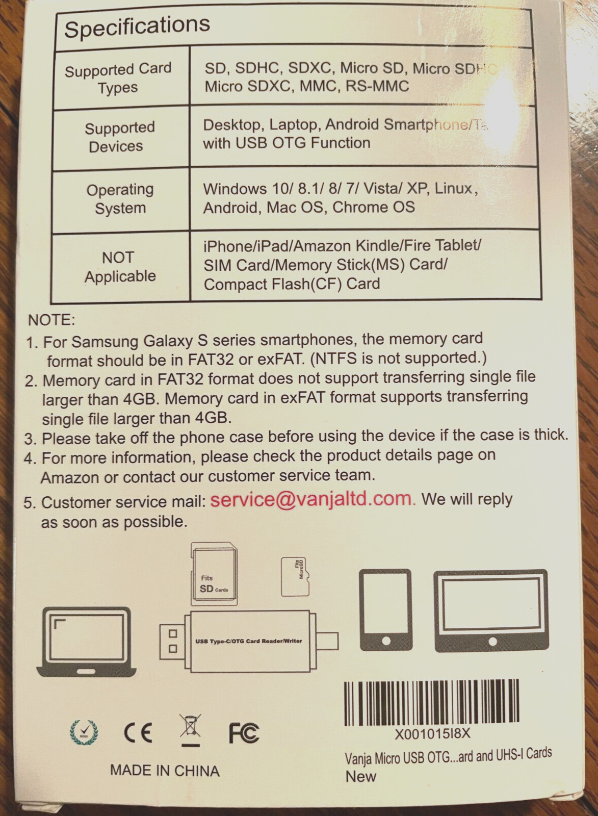 Vanja USB Card Reader / Writer / OTG Adapter - New in Box -