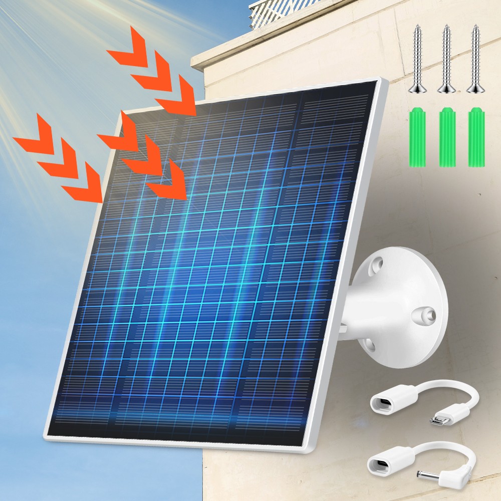 5W Solar Panel for Spotlight Stick Up Camera Battery Charger Micro USB Type C DC
