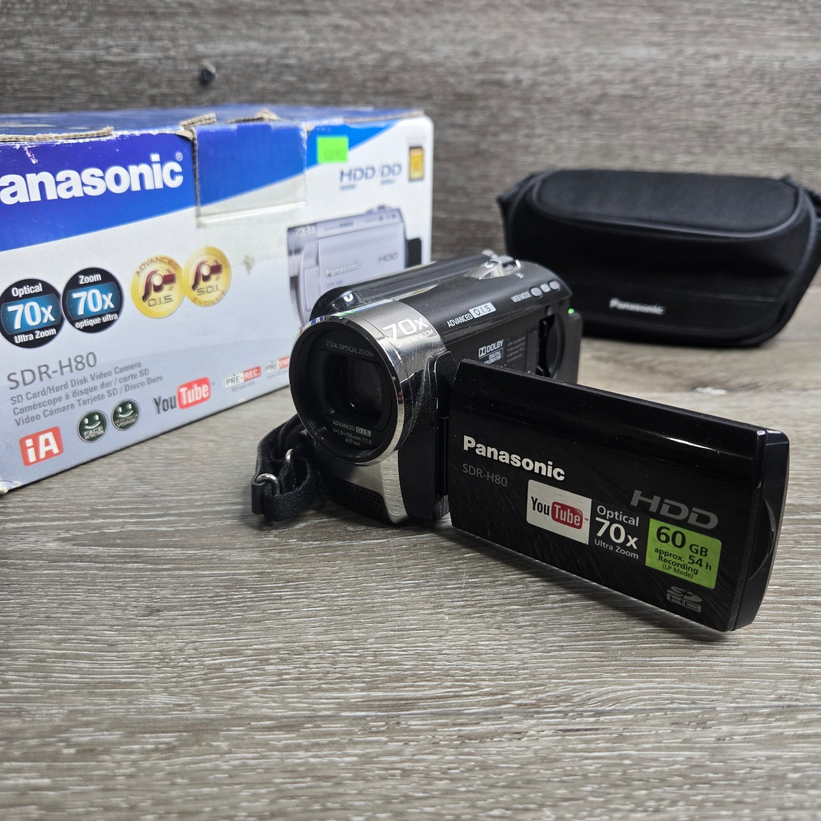 Panasonic SDR-H80P Digital Video Camera 70x Black 60GB HDD + Box Battery Case