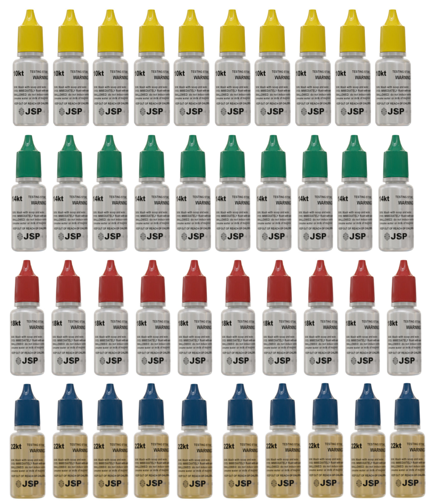 Wholesale Lot of Gold Testing Acid JSP  10 Bottles Each of 10k 14k 18k 22k 24k
