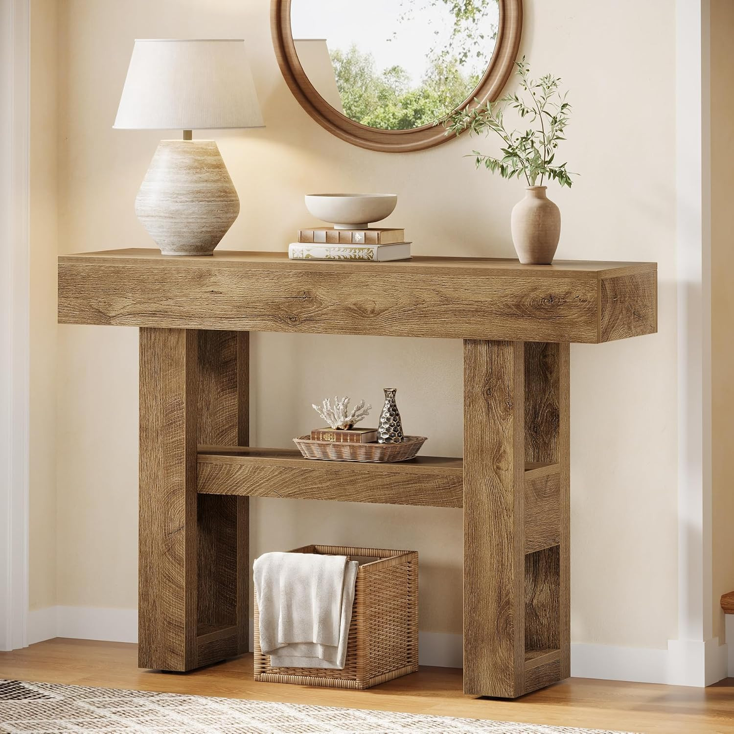 Tribesigns 41.34" Farmhouse Console Table, Sofa Table behind the Couch | 2-Tier