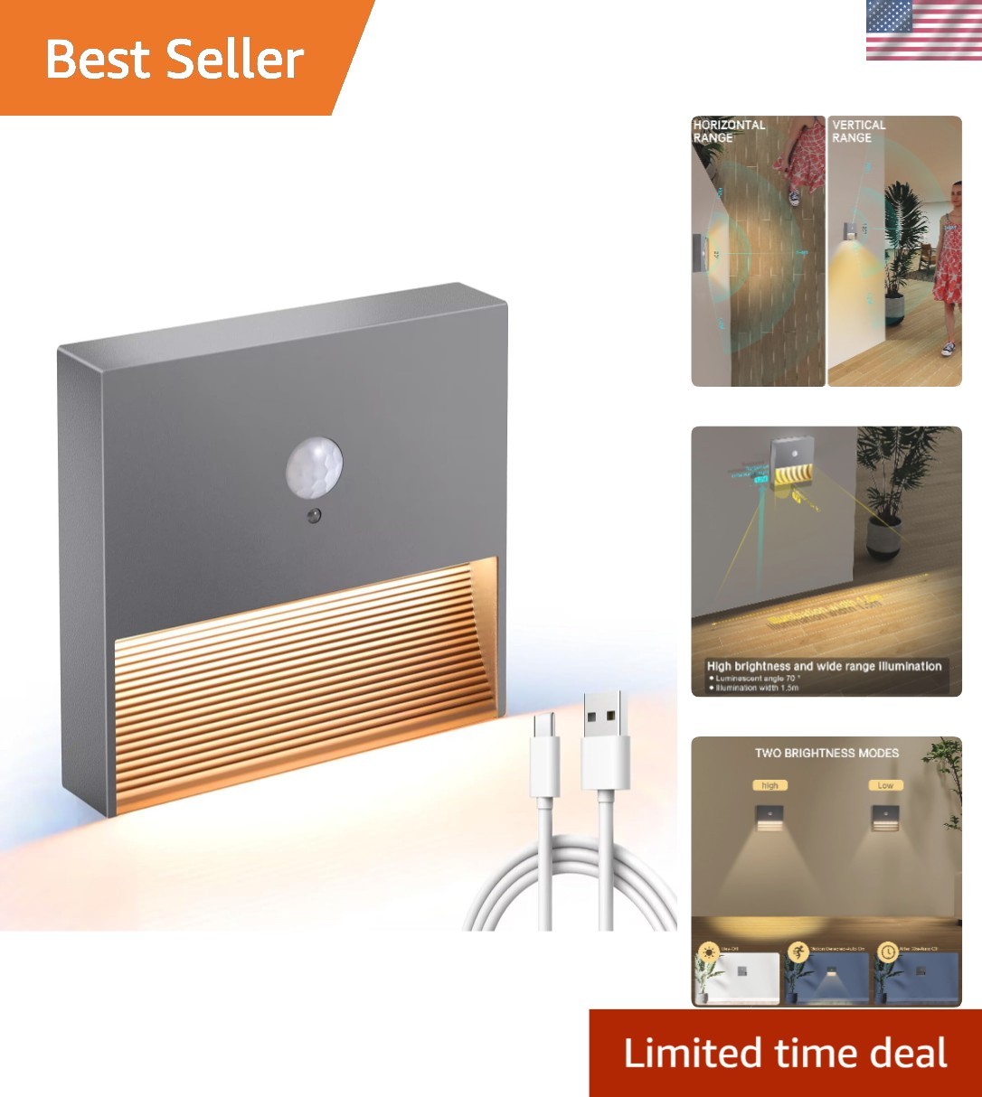 Adjustable Brightness Rechargeable Night Light with Remote Control - 1 Pack