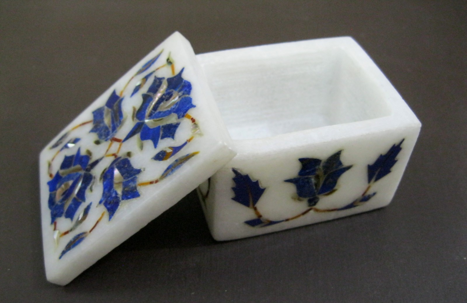 Handmade Marble Box 2.5 x 1.5 Inches Cosmetic Box with Natural Stone Inlay Work