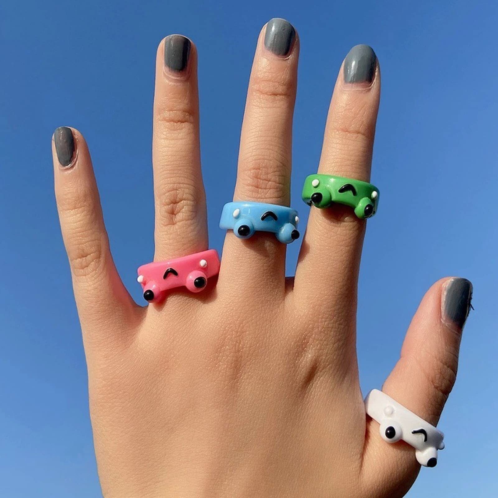 5Pcs/set Acrylic Frog Rings Women Lover Polymer Clay cute Resin Rings for Wom...