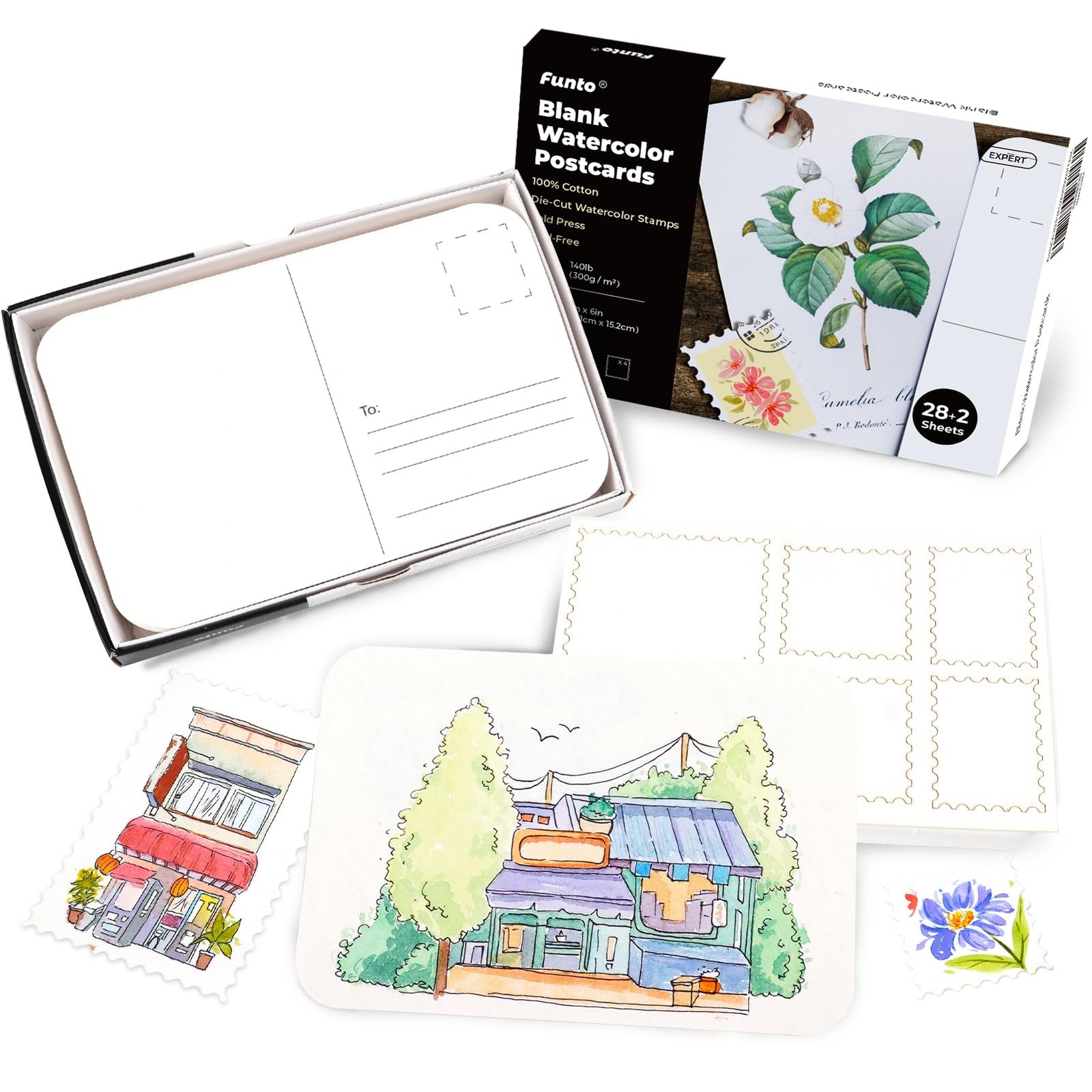 28 PCS 100% Cotton Watercolor Paper Postcards 4x6 Inch Blank Cards Stamps