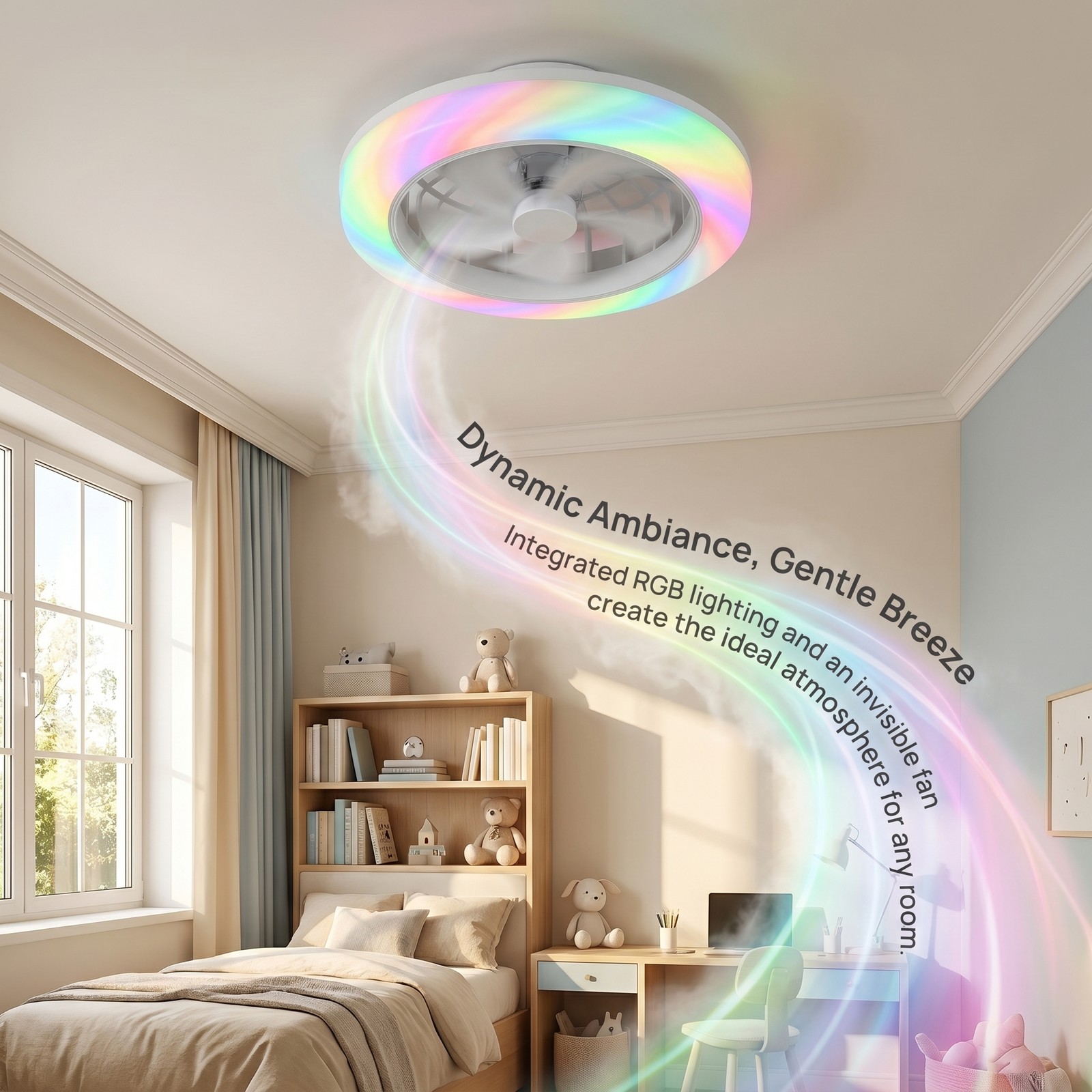 18 in Remote APP Control Smart RGB Ceiling Fan with Light White Flush Mount Kit