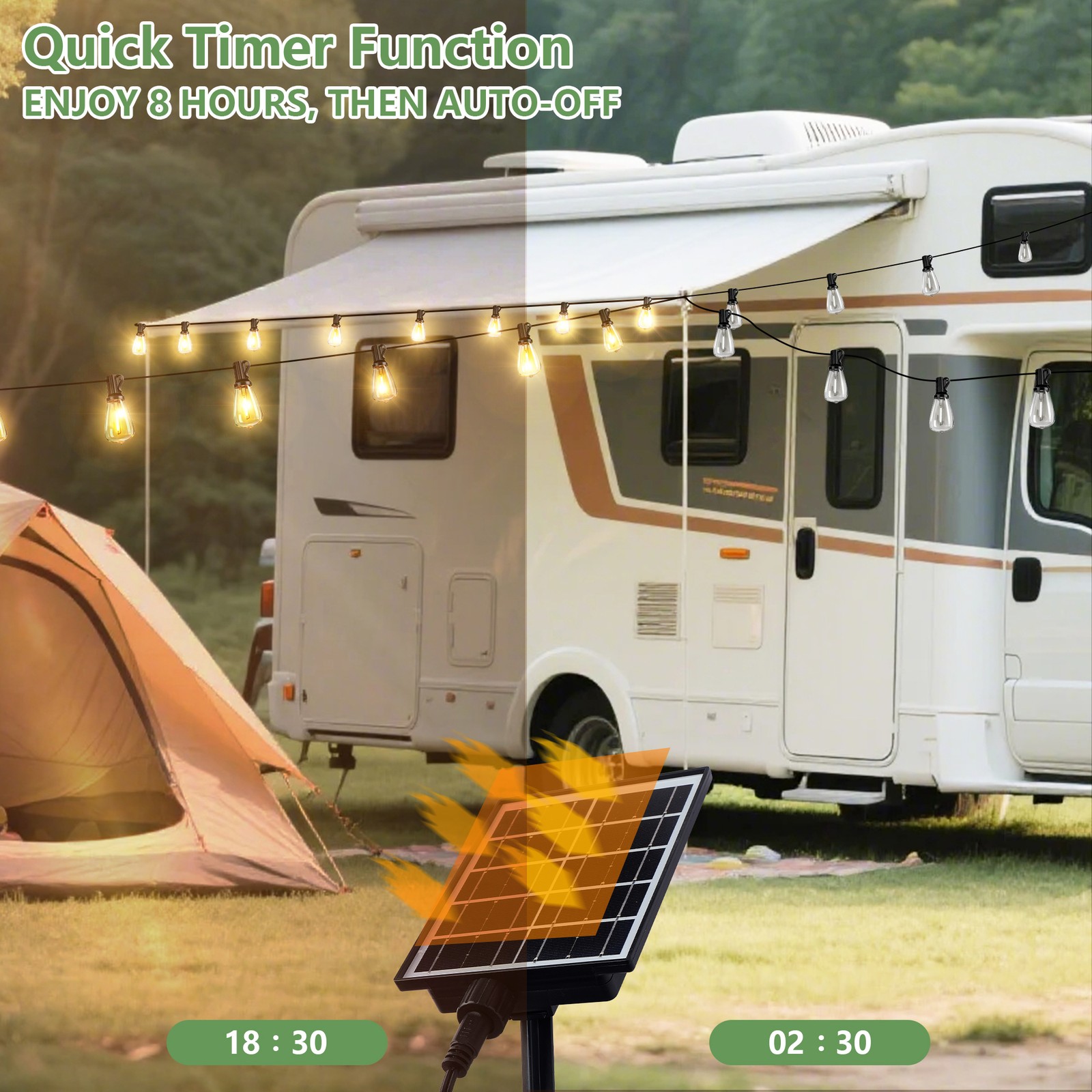 100FT Solar String Lights Outdoor Waterproof Patio w Remote Control 32 ST38 Bulb