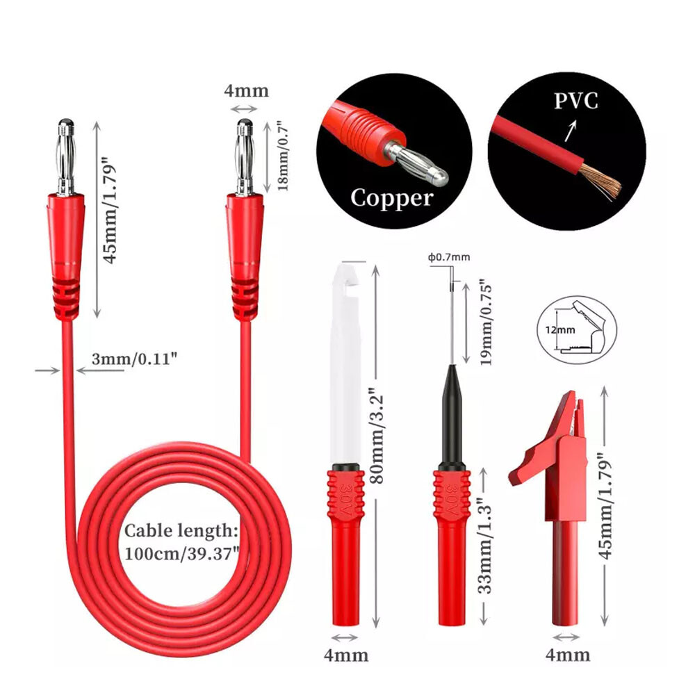 15x 4mm Banana To Banana Plug Test Leads Kit Wire Piercing Probes Alligator Clip