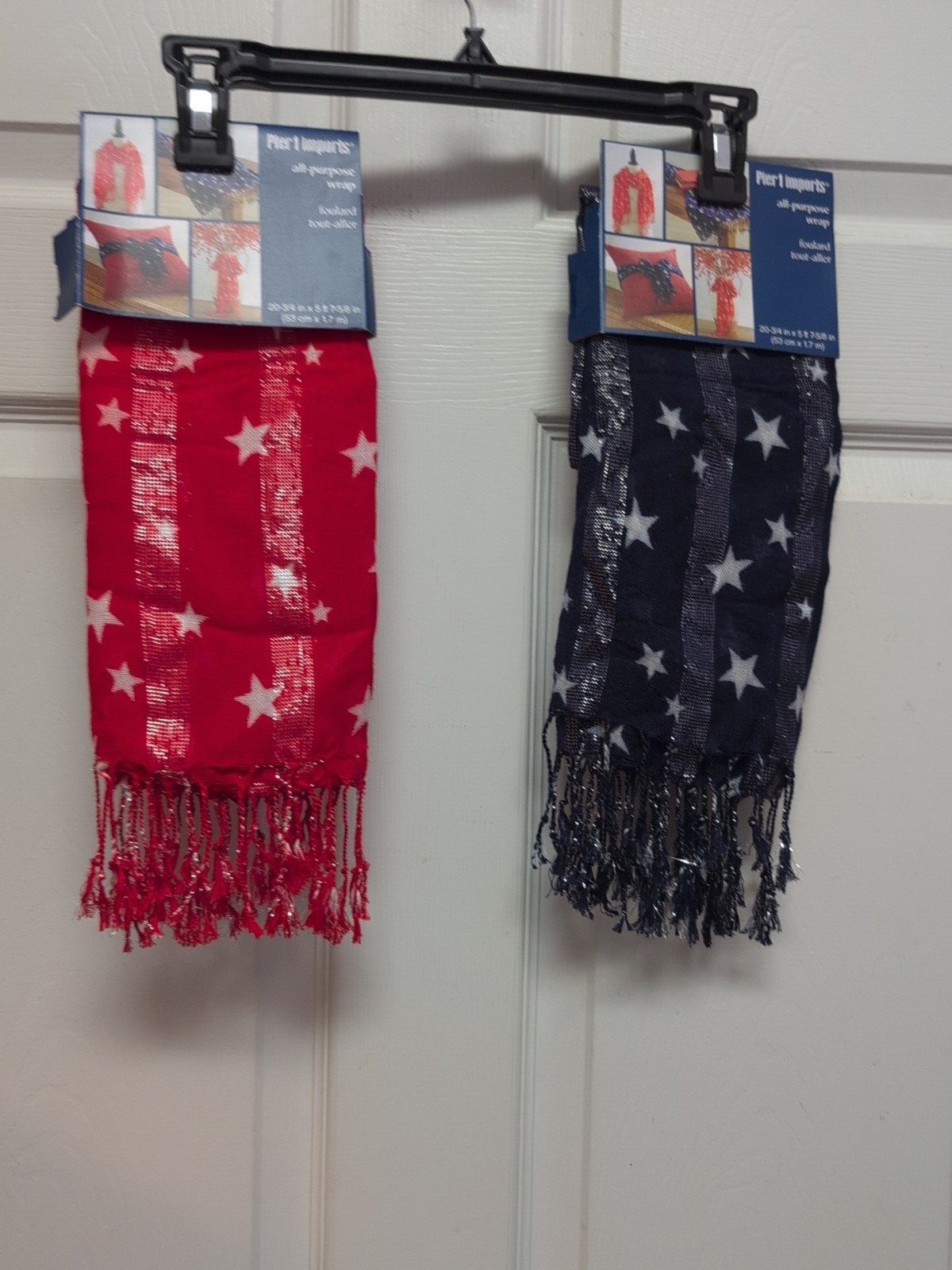 Pier 1 Imports 2  All-Purpose Wrap Red/Blue  White  Stars Met. Thread 20.75" x 5