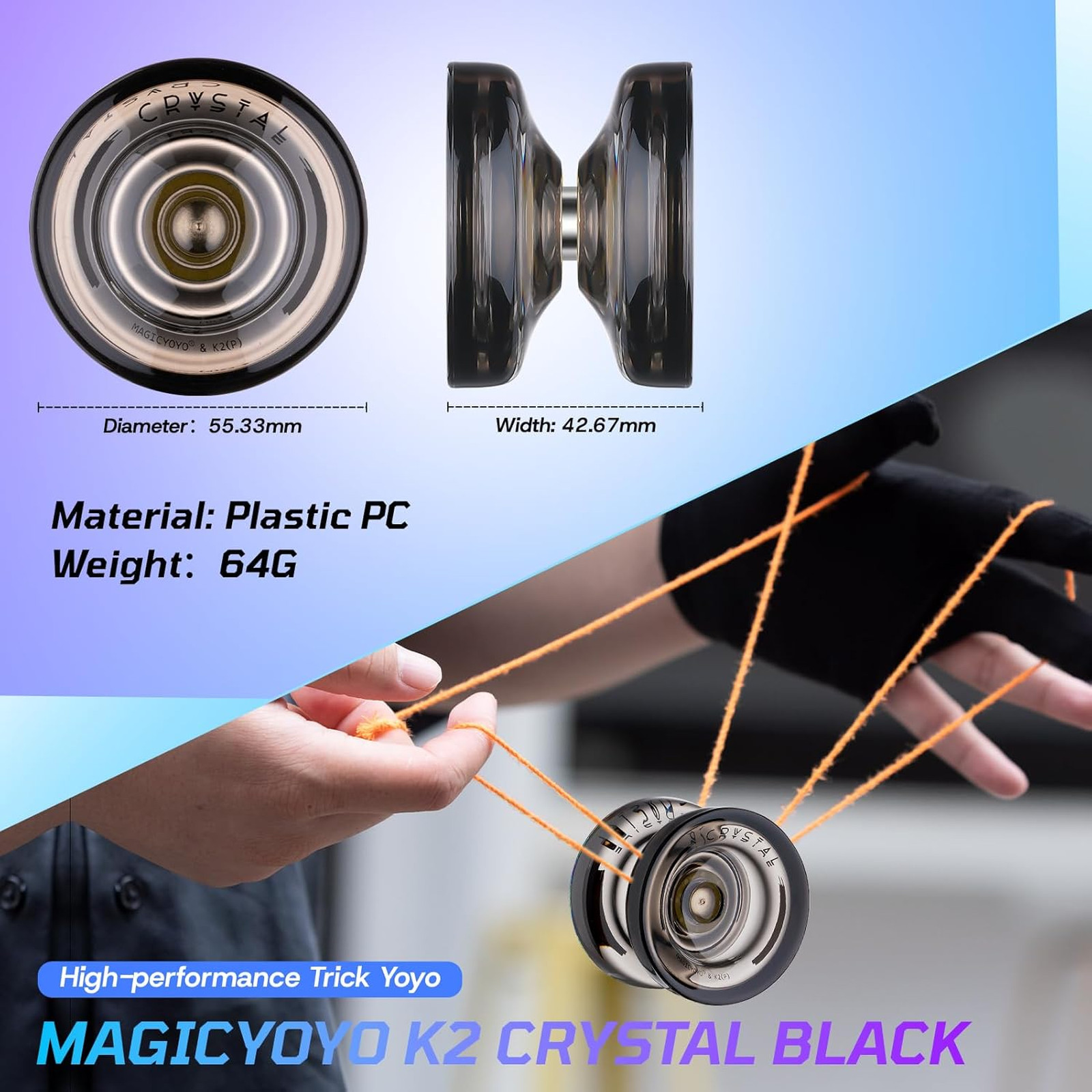 Yo-Yo Plastic K2 Crystal Black Responsive Unresponsive Beginner Trick Display