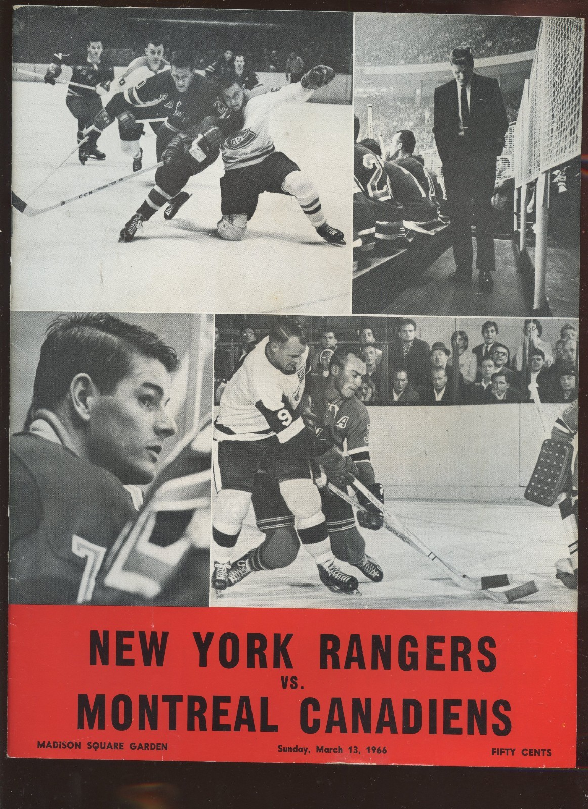 March 13 1966 NHL Hockey Program Montreal Canadiens at New York Rangers EX+