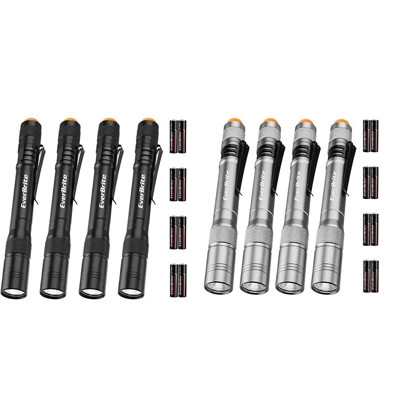 EverBrite Pen Light, Pocket Flashlights, Aluminum LED Pack of 4 Gray/Black