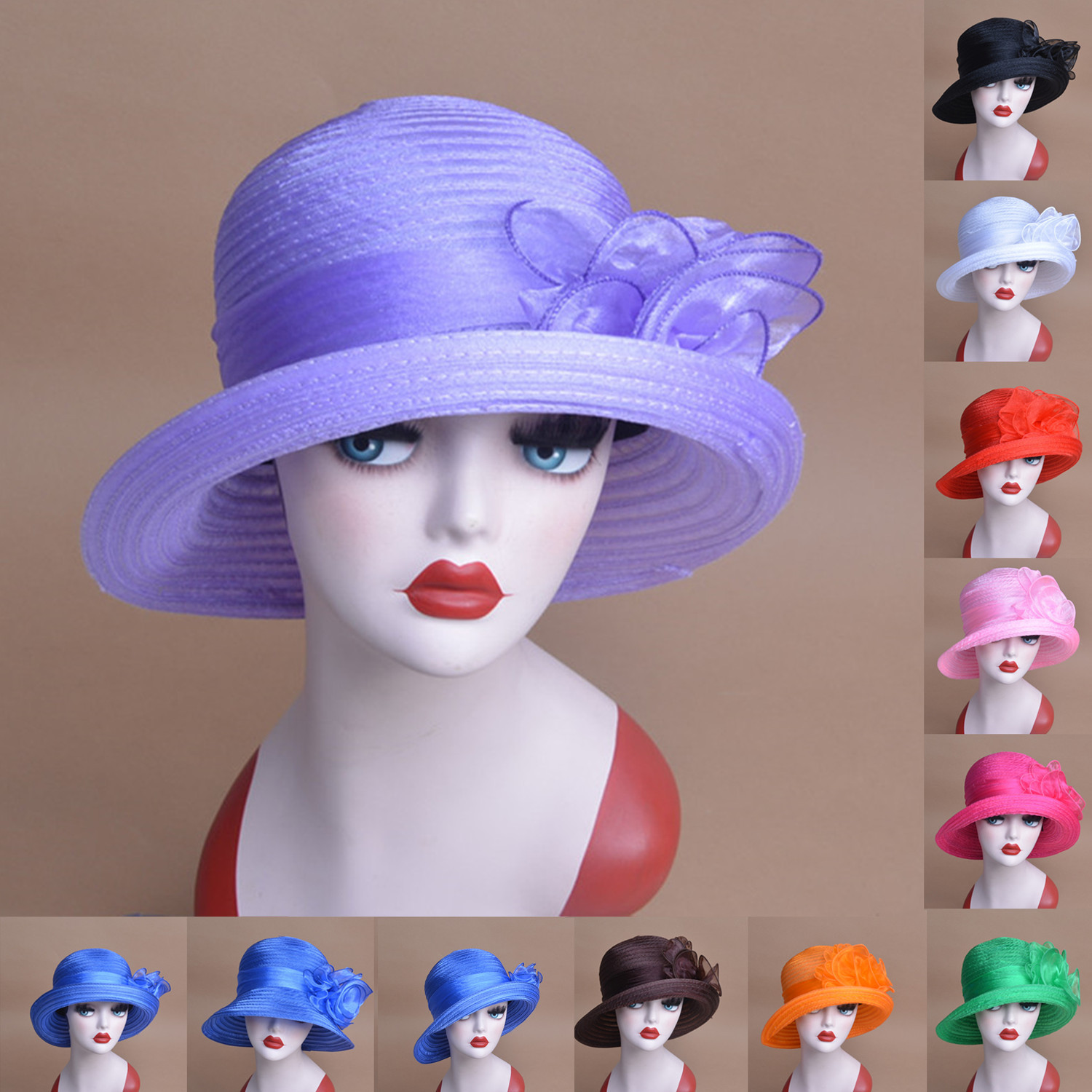 Womens Organza Bowler Bucket Cloche Kentucky Derby Church Sun Beach Hat A267