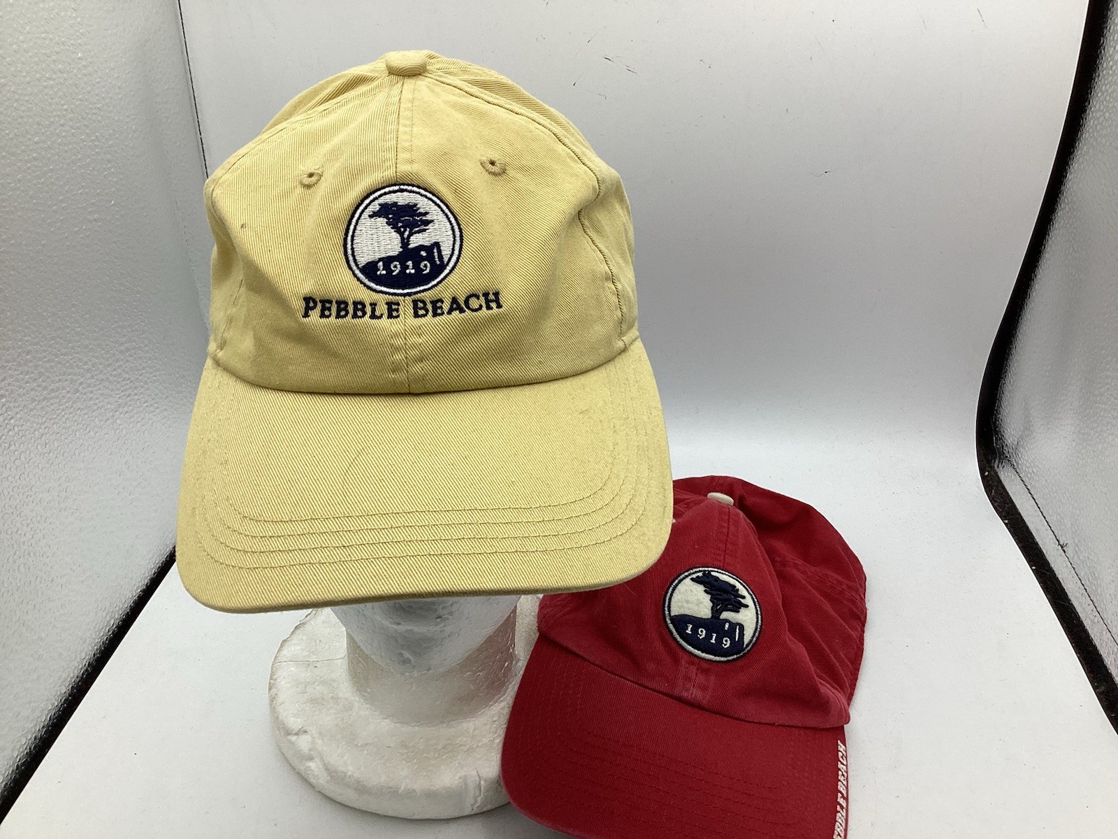 Pebble Beach Collection Golf Links Hat Cap StrapBack Lot of 2 Red Yellow X1