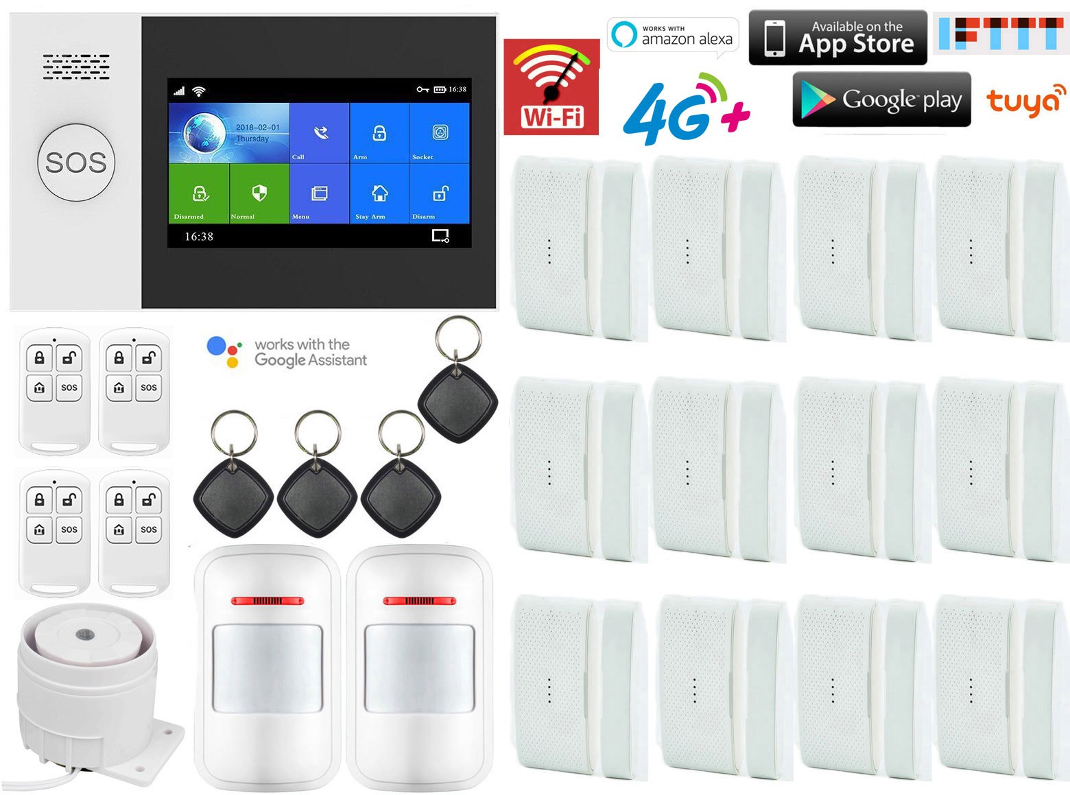 L38 WIFI 4G GSM TUYA APP Wireless Wired Home Security Burglar Alarm System+RFID