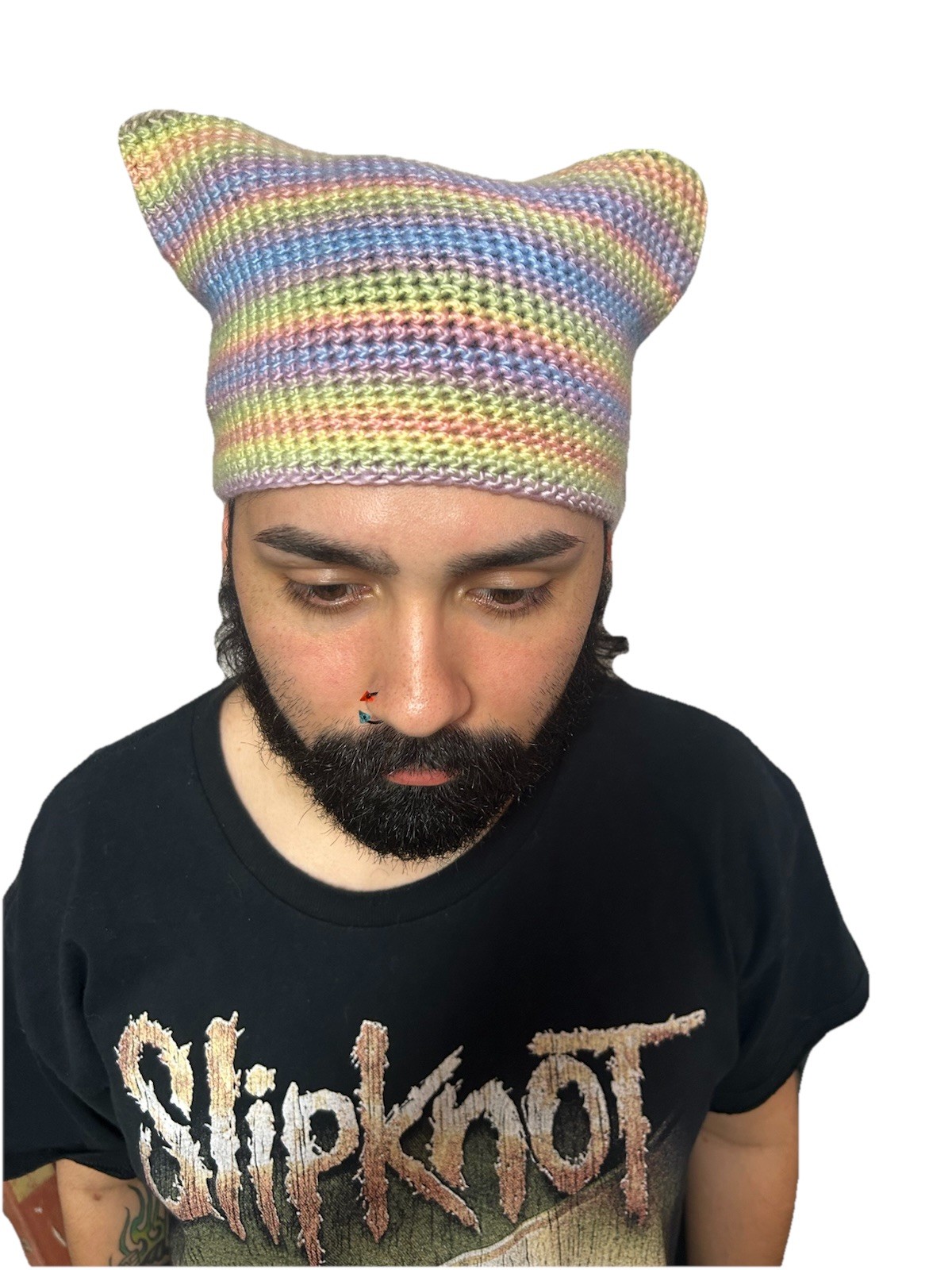 Handmade Crochet Multicolor Cat Ear Hat