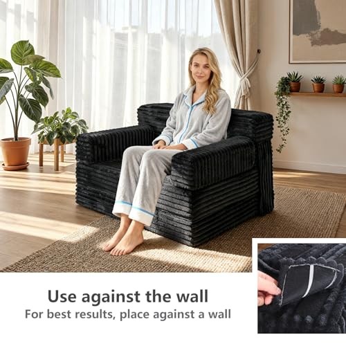 Folding Sofa Bed,Convertible Sofa Bed with Armrest Foldable Sleeper Black