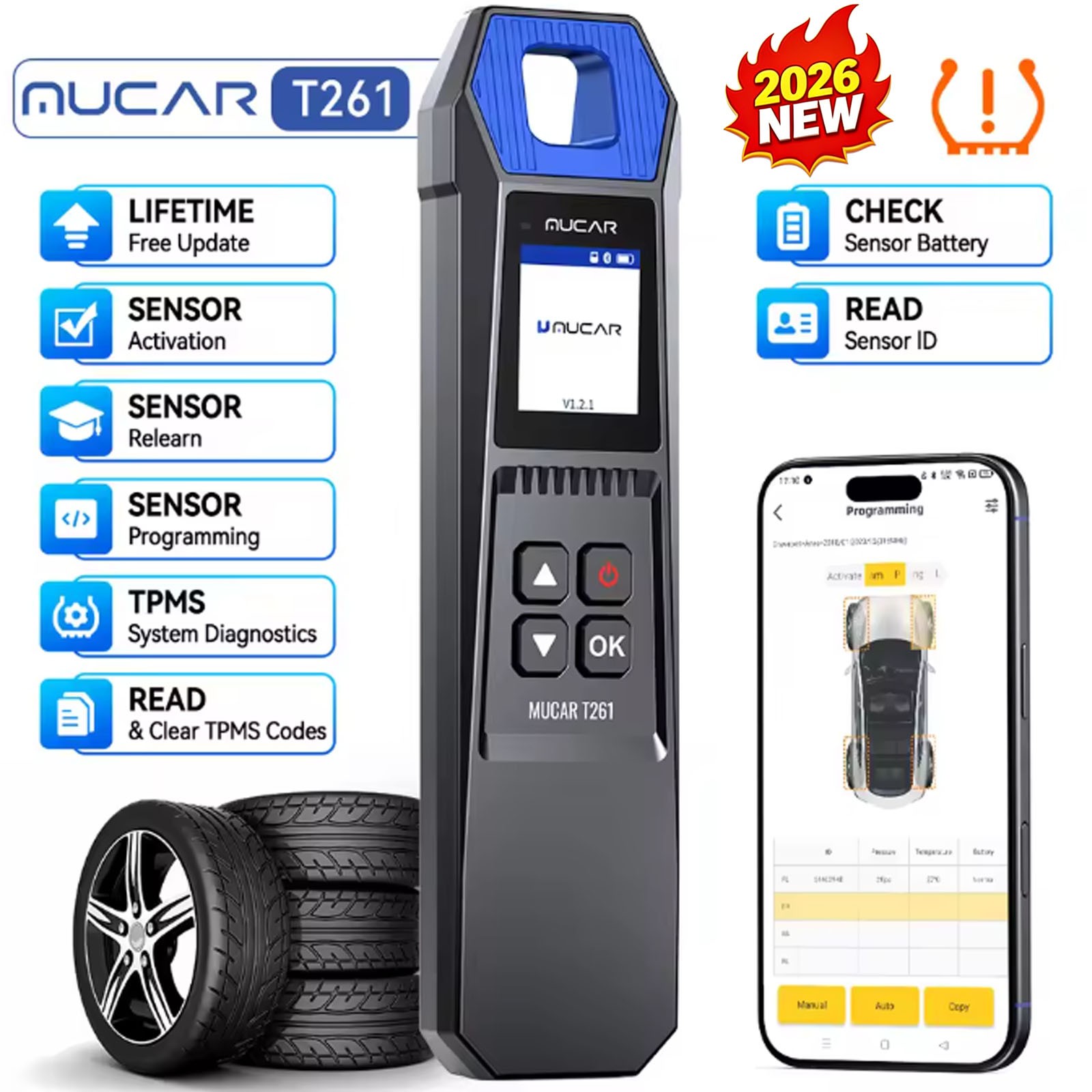 2026 MUCAR 892BT+TKEY101+TPMS Programming Car Diagnostic Tool KEY Coding LifeFre