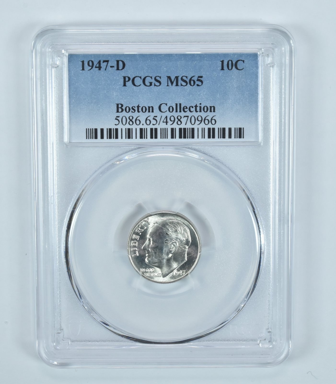 1947-D Roosevelt Dime Boston Collection MS65 PCGS Blue Label