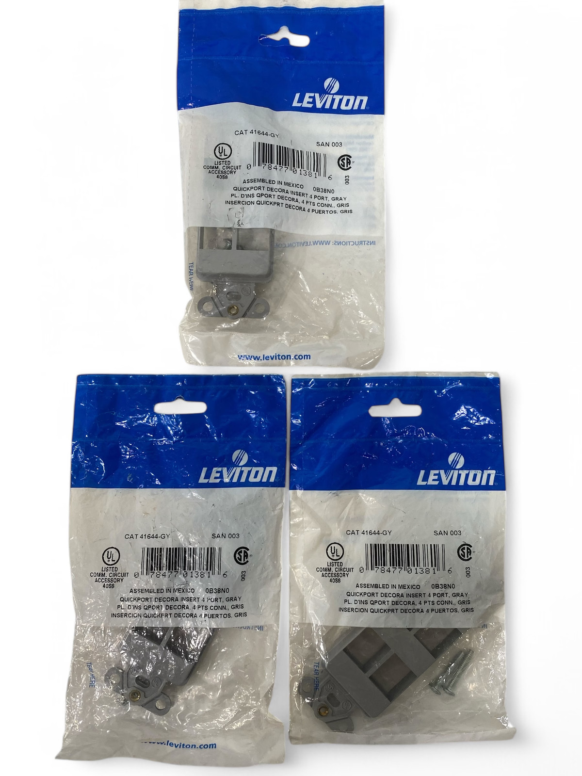 Leviton 41644-GY Quickport Decora 4-Port Insert - Gray **Lot of 3**