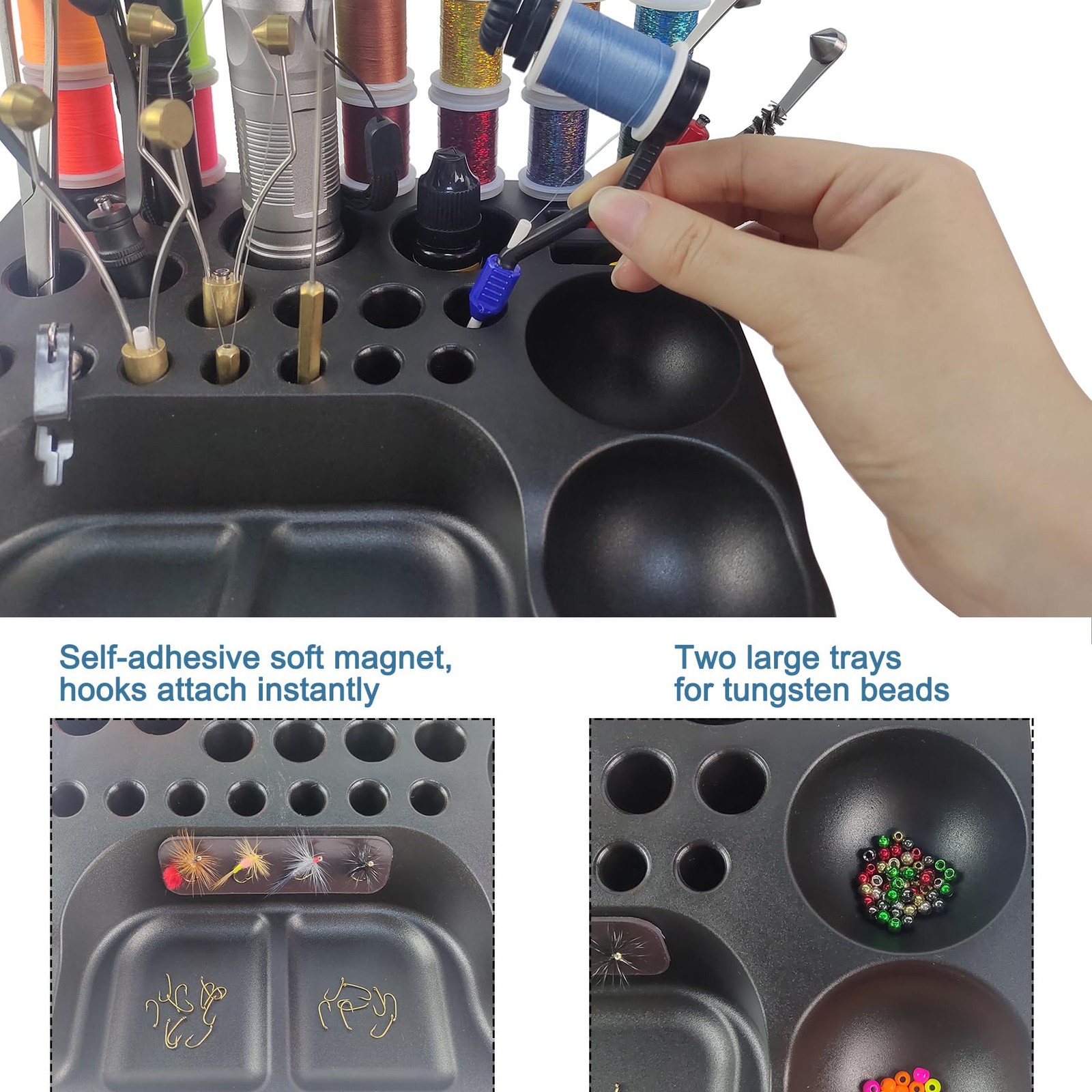 ABS Fly Tying Tool Caddy Desktop Organizer with Soft Magnets&Thread Spool Sta...