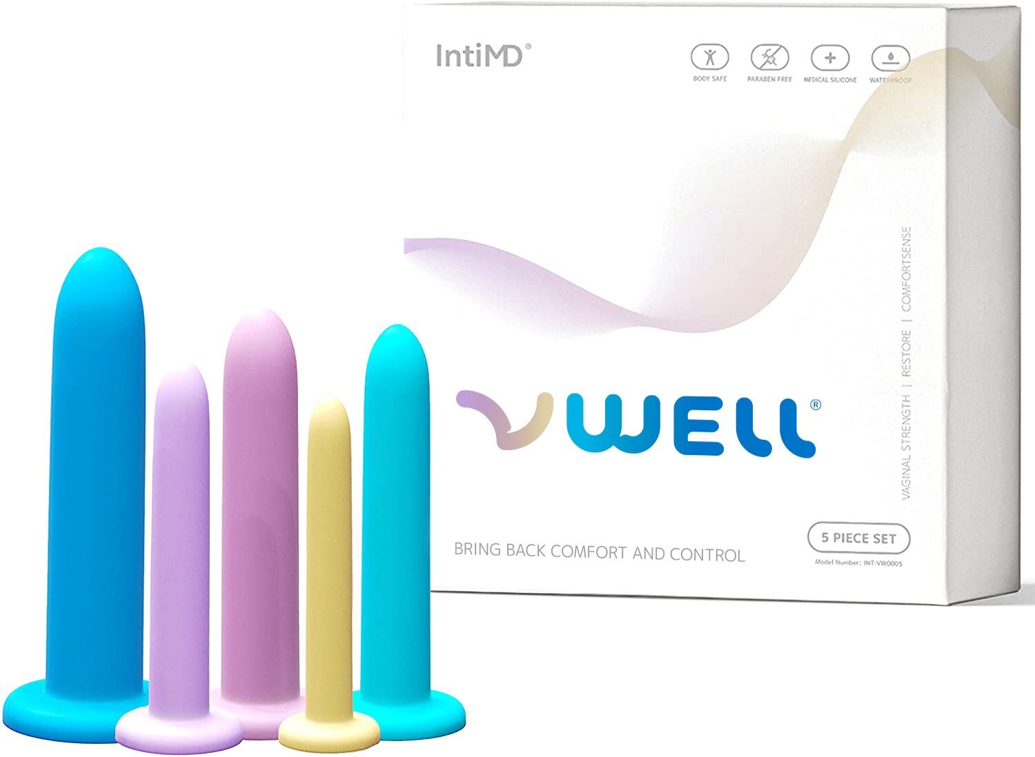 VWELL 5-pc Silicone Wands Set Hands-Free Suction Tapered Medical Silicone