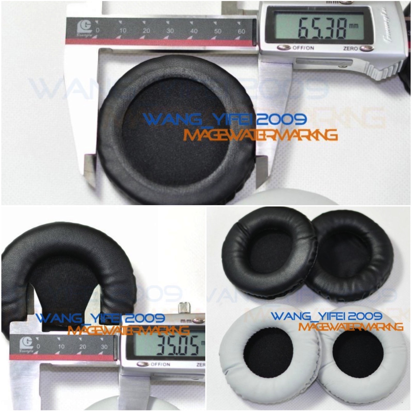 65mm White Black Leather Foam Ear Pads Replacement Cushion For Headphone