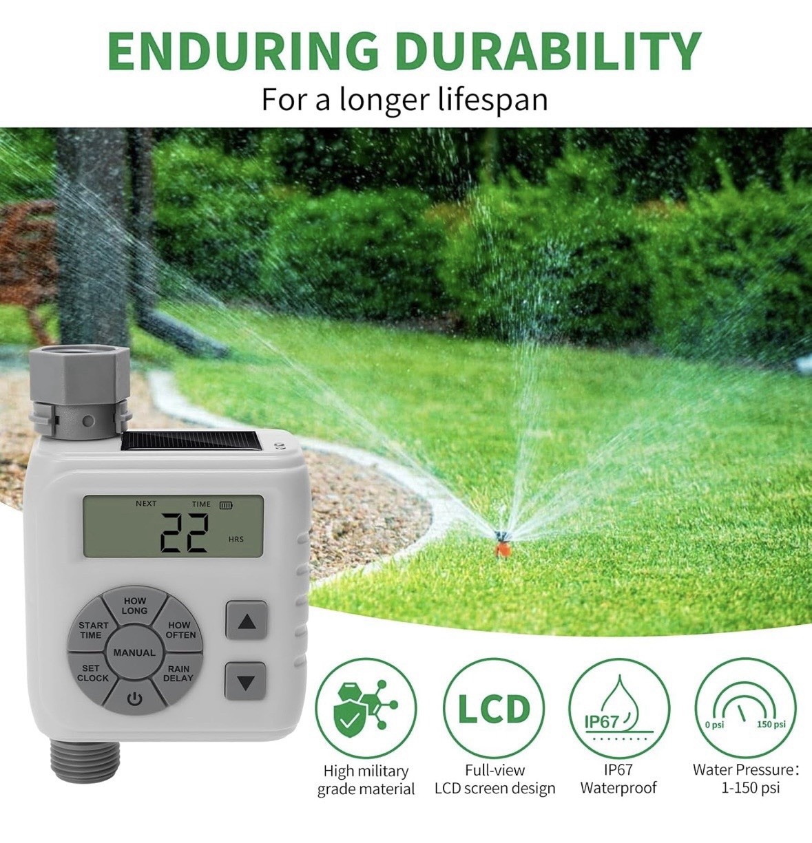 Zuomeng Sprinkler Timer Programmable Irrigation Water Timer Garden Hose Gray