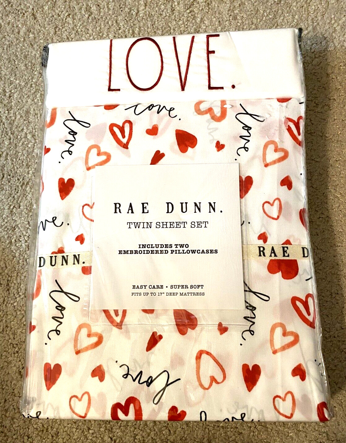 Valentine Love Hearts Twin Sheet Set  17" Deep Pocket New in Package