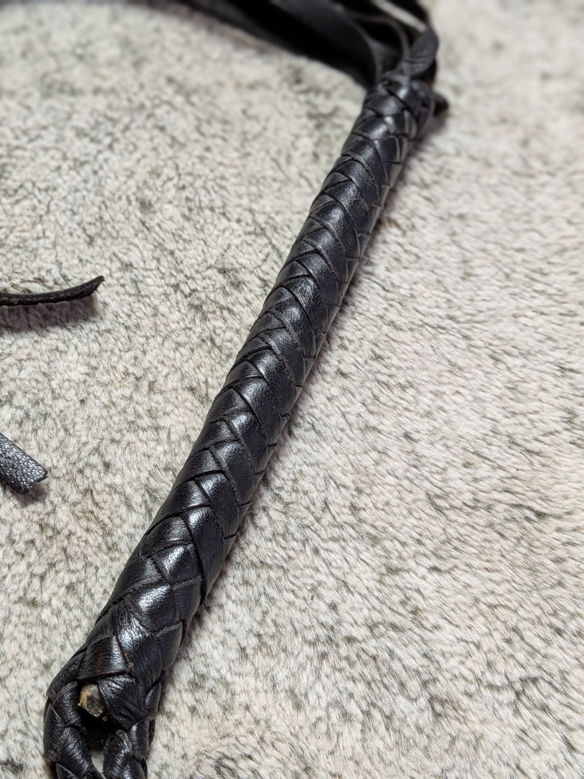 Handmade Braided Leather Whip Black Durable Western Style