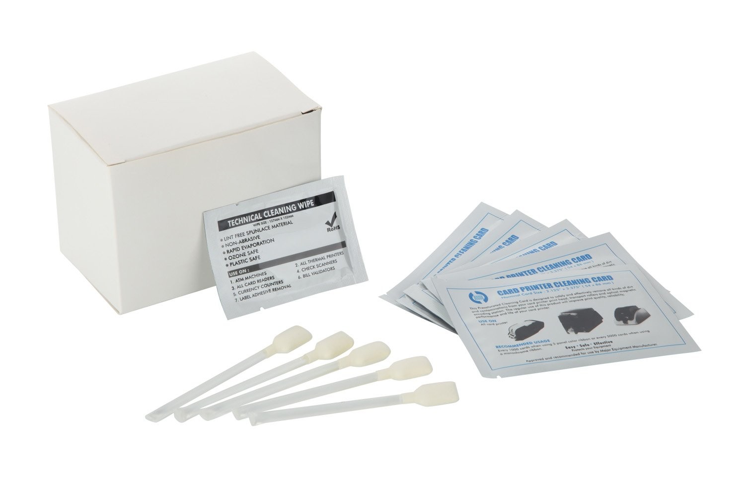 Cleaning Card Kits for Card Printer Printhead Cleaning, 40 Wipers, 5 swabs an...