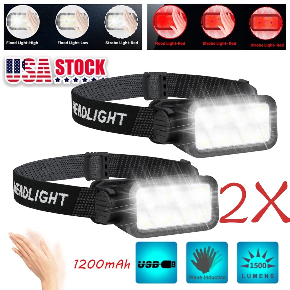 2COB + LED Rechargeable Headlamp Headlight Torch Work Light Head Band Lamp 6000K