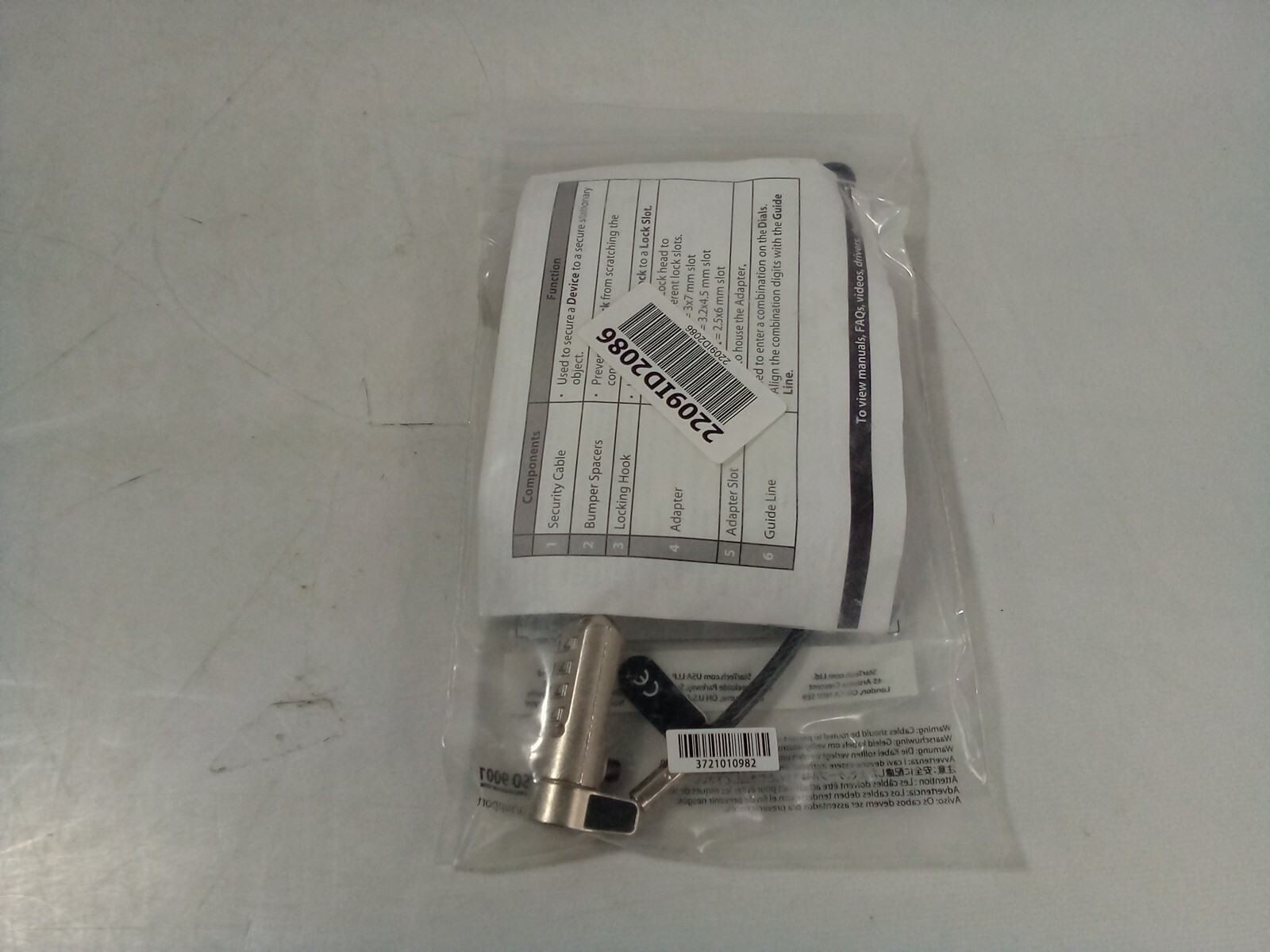 StarTech.com 6.5' (2m) 3-in-1 Universal Laptop Cable Lock - 4-Digit Combination