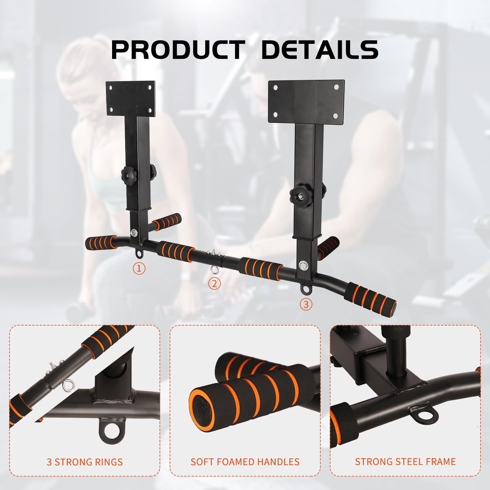 Pull Up Bar Wall Mounted: Wall Adjustable Joist Mount Pull Up Bar & Chin Up B...
