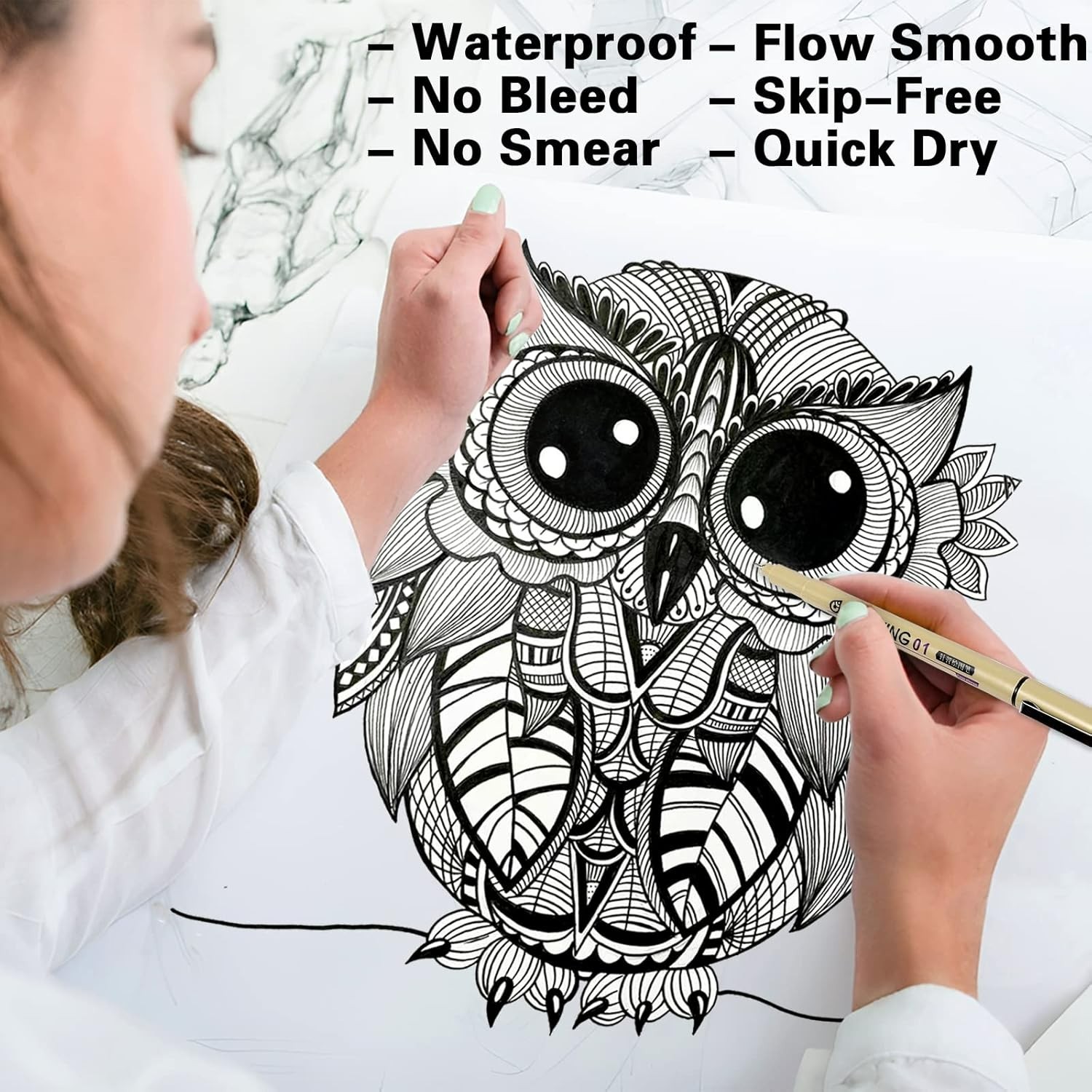 Muchcute 12 Black Fine Line Waterproof Art Pens - Perfect for Artists & Kids