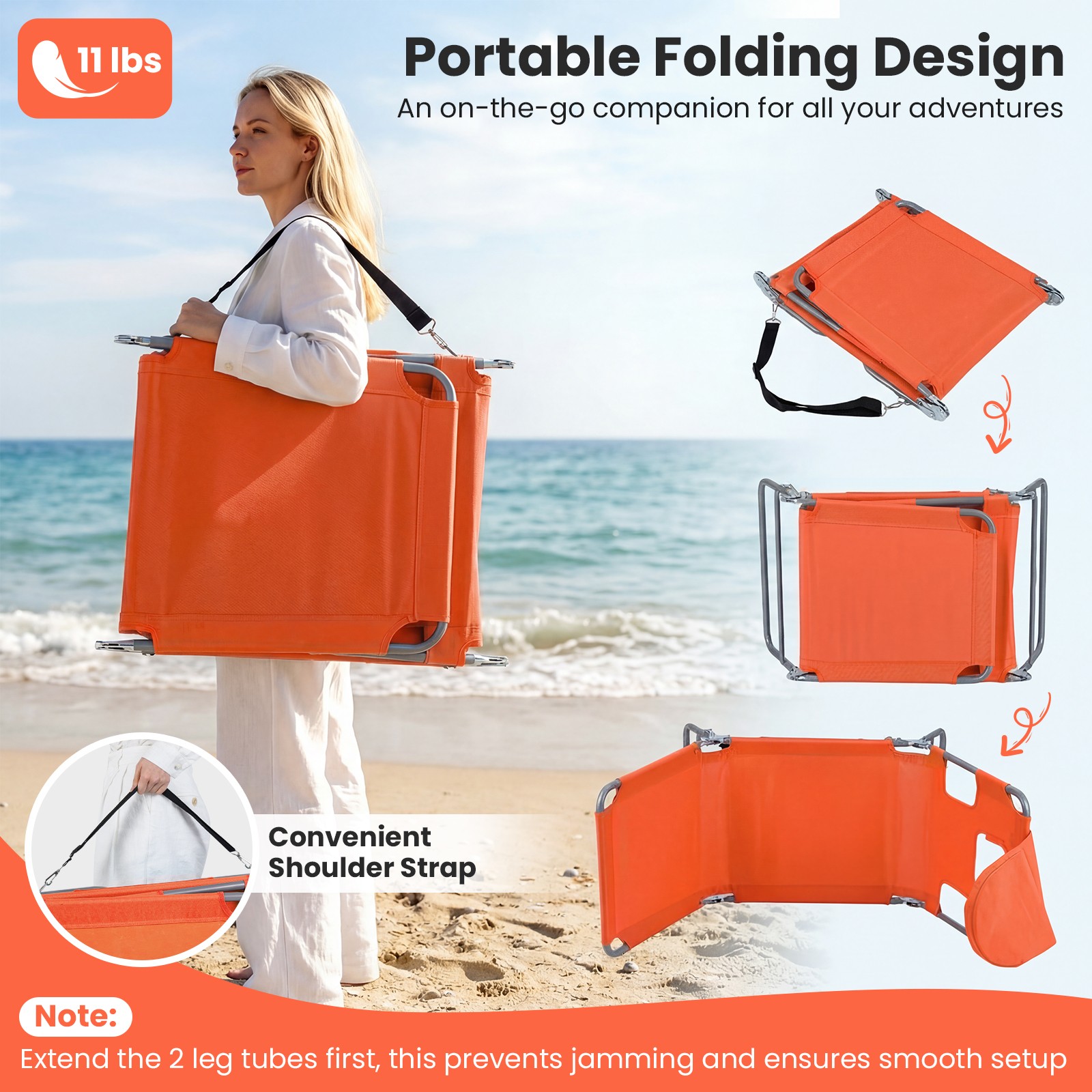 2PCS Tanning Chair,Folding Beach Lounge Chair w/5-Position Adjustable Backrest