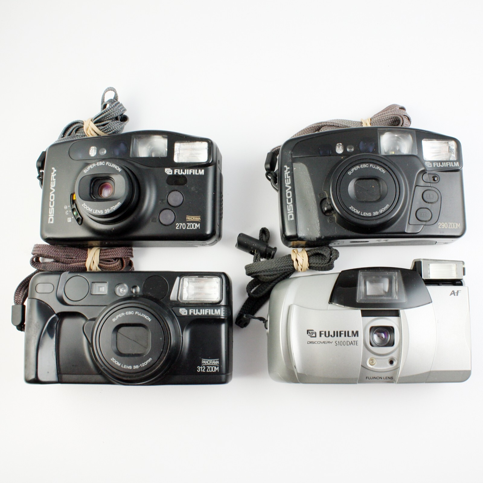 Lot of 4 - Fujifilm 35mm Point + Shoot Cameras - Discovery, Panarama for Parts