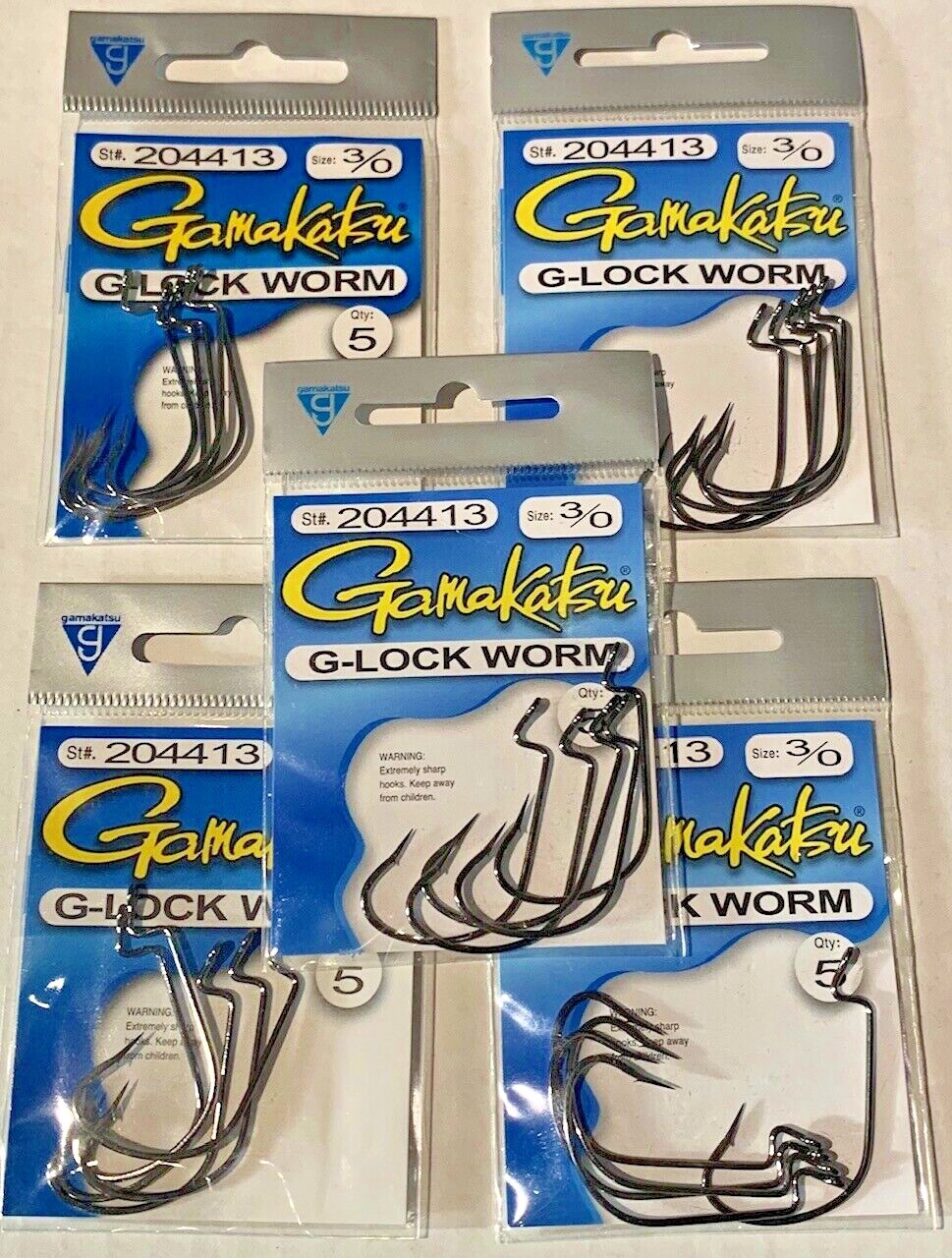 5 PACKS Gamakatsu G-Lock G Lock  size 3/0  5 hooks per pack # 204413