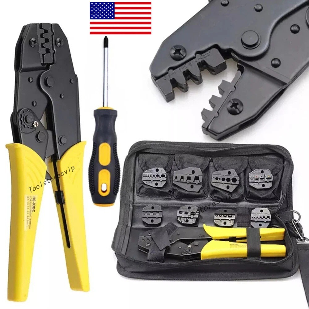 Ratcheting Crimping Tool Kit Cord End Terminals Wire Crimper Pliers w/ 8 Dies US