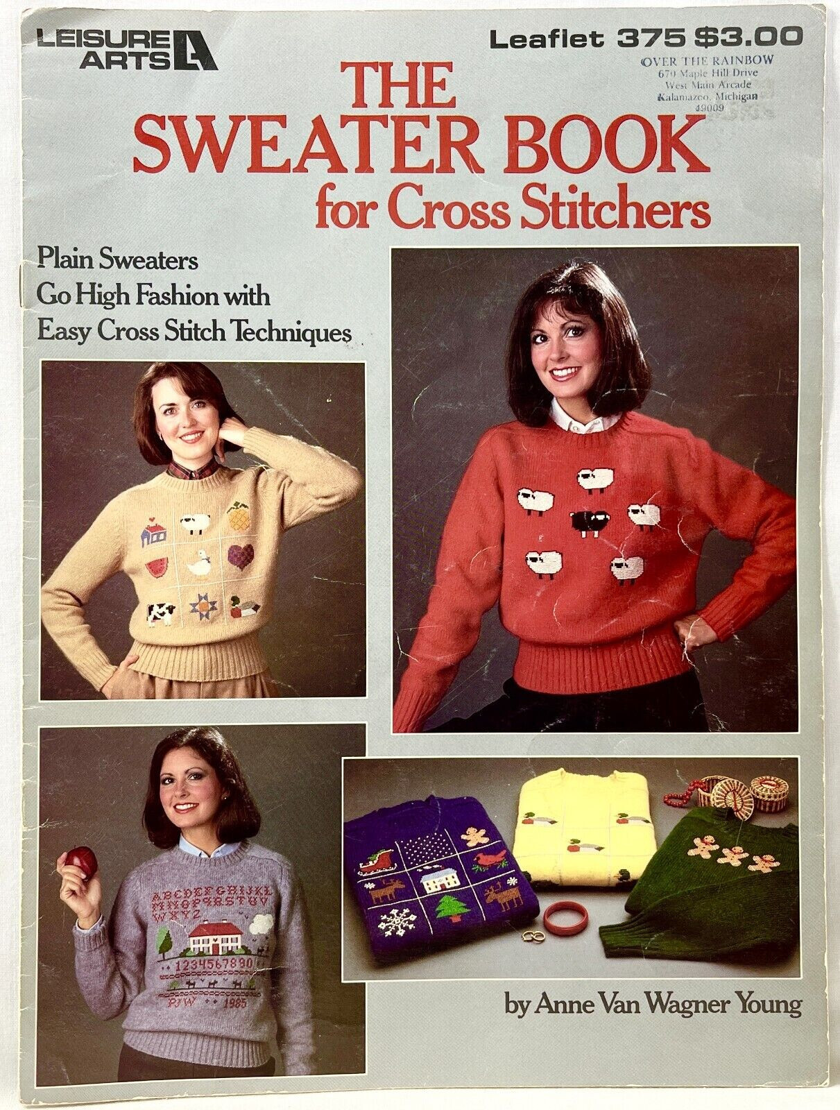 1985 Leisure Arts The Sweater Book For Cross Stitchers 375 Pattern Book 12899
