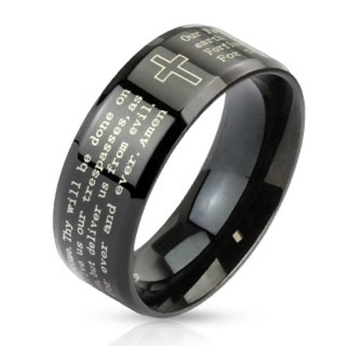 Men's Teenage Ring Steel Cross Black Plate Prayer Fathers Lord New