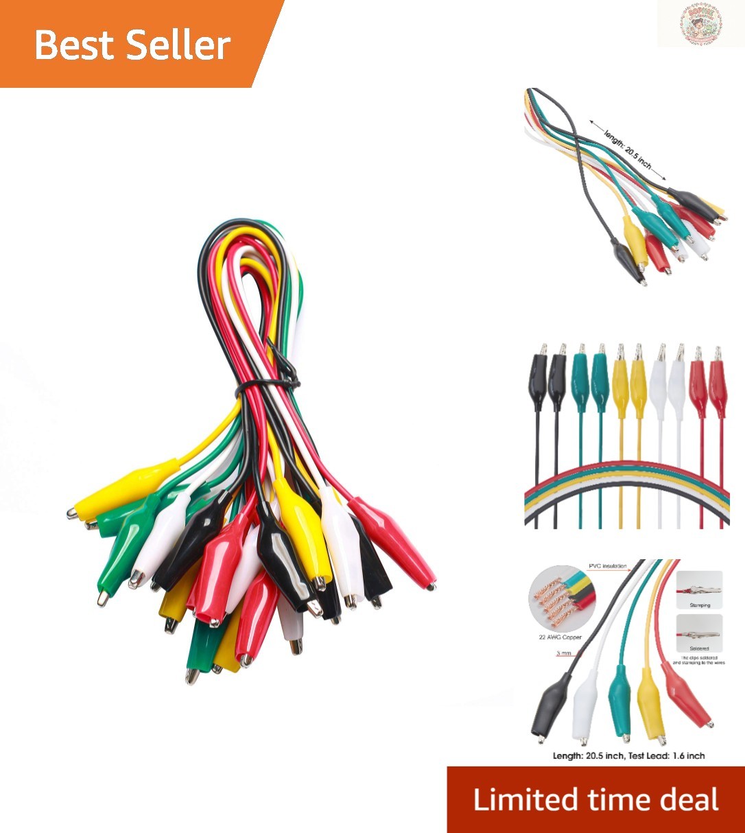 Reliable 10-Piece  Lead Set with Color-Coded Alligator Clips - PVC Insulated